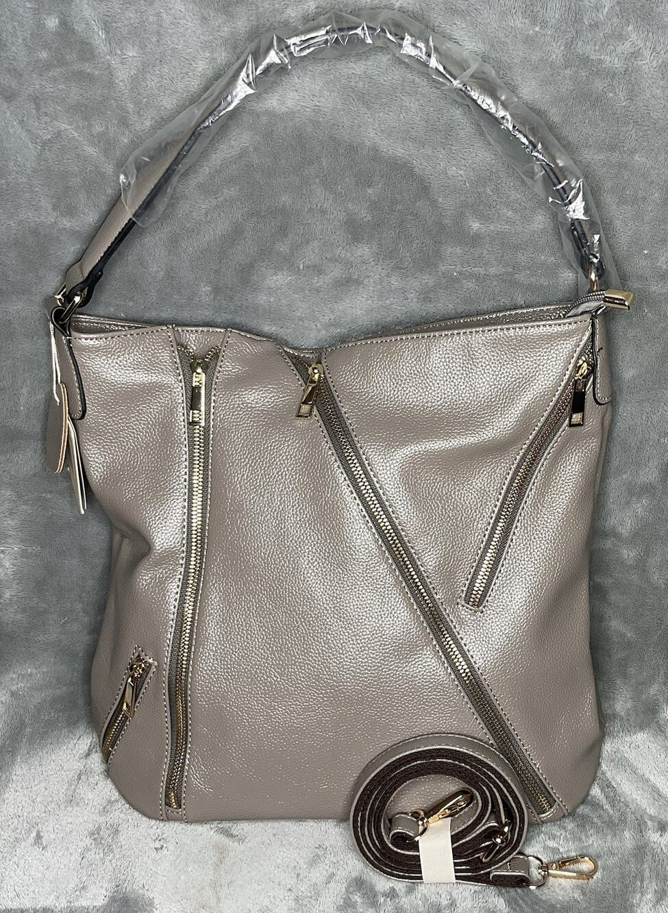 Mellow World Mocha Brown Vegan Leather Crossbody Shoulder Bag Gold Zipper NWT